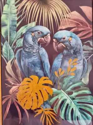 two blue parrots standing next to each other at Onda blu in Carini