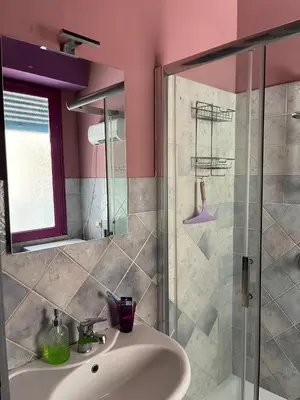 a bathroom with a sink and a shower at Casina Della Strega in Palermo