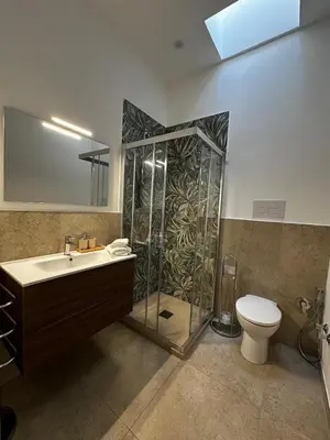 a bathroom with a shower and a sink and a toilet at Terra d'amuri Rooms in Terrasini