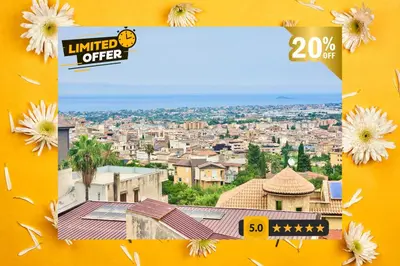 a poster with a view of a city with flowers at Bay View Wi-Fi-Vista Mare-Free Parking in Carini