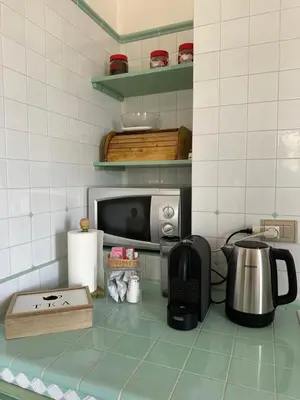 a kitchen with a counter top with a microwave at Cocciu D'amuri Home - Scopello in Scopello