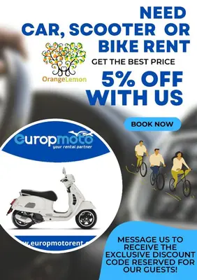 a flyer for a scooter and a scooter rental at Orange Lemon Garden Palermo in Palermo