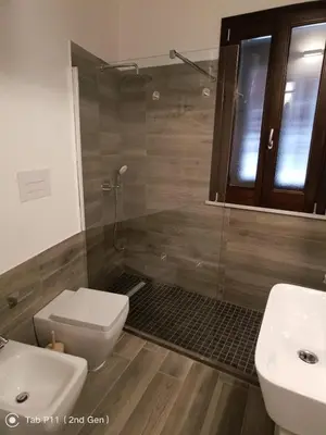 a bathroom with a toilet and a sink and a shower at Aura's Apartment in Palermo