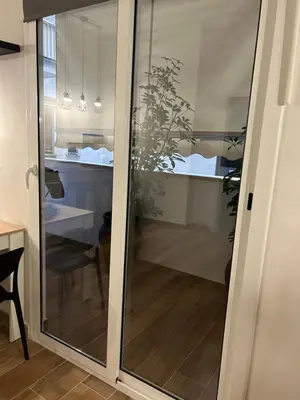 a sliding glass door with a plant in a kitchen at Francys Dreams in Palermo