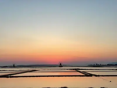 a field of crops with the sunset in the background at ViLoKa Sicilian Guest House in Calatafimi