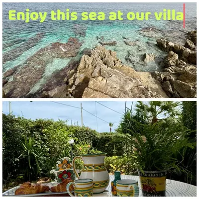 a collage of two pictures of vases on a table at Villa Mia in Carini