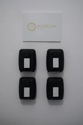 four black batteries in a box on a table at Butera 505-Luxury Suites in Bagheria