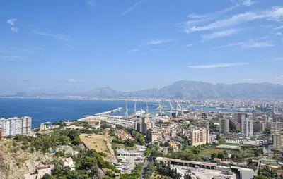 an aerial view of a city and the ocean at Gorgeous Apartment In Capaci With Wifi in Capaci