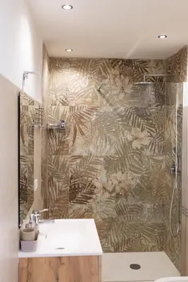 a bathroom with a shower with a sink and a shower at Giancos apartment in Palermo