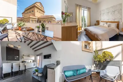 a collage of photos of a bedroom and a hotel room at La Terrazza sul Massimo in Palermo