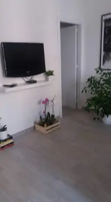 a living room with a flat screen tv and plants at Appartamento Cantieri-Porto,Palermo in Palermo