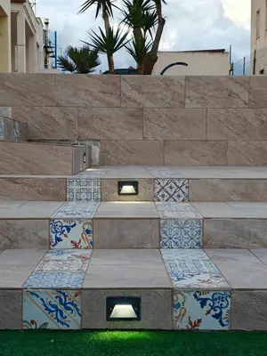 a set of stairs with tiles on them at Villa Stella in Alcamo