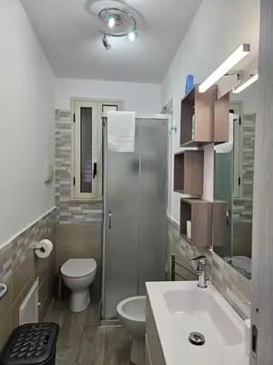 a bathroom with a sink and a toilet and a shower at la casetta del baglio in Monreale