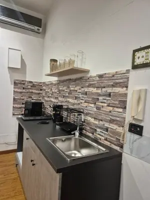 a kitchen with a sink and a brick wall at La Casuzza 2 in piazzetta in Palermo