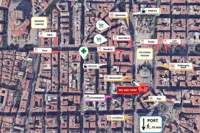 a map of a city with signs and buildings at Appartamento Amari 148 in Palermo