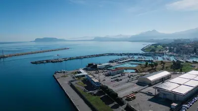 an aerial view of a harbor next to a body of water at Harbour Front - Luxury Rooms in Palermo