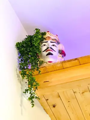a vase sitting on a ledge with a plant at Balat City in Palermo