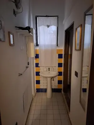 a bathroom with a sink and a window at Tiny House in Palermo