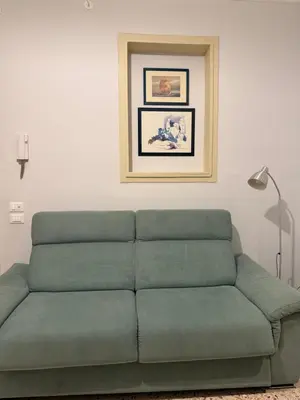 a green couch in a living room with a picture at Casa marchese ,vacanze in centro -by Rentalbeb italy- in Palermo