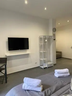 a living room with a flat screen tv and two towels at CASE VACANZE FraEmily , PALERMO in Palermo
