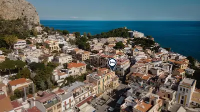 an aerial view of a town next to the ocean at GFL Mondello - Appartamenti vista mare in Mondello