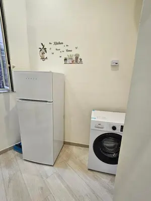 a laundry room with a refrigerator and a washing machine at Casa Amato appartamento alla zisa in Palermo