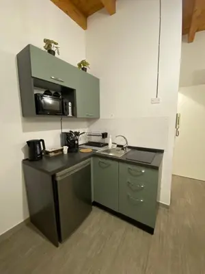 a small kitchen with a sink and a microwave at White House Theater Massimo in Palermo