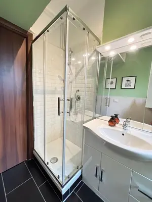 a bathroom with a shower and a sink at Maison N 16 in Palermo