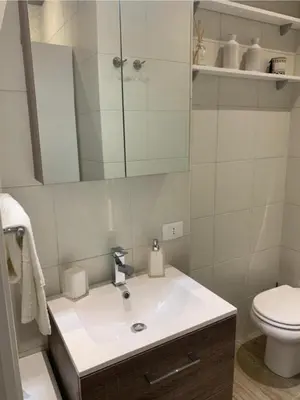 a white bathroom with a sink and a toilet at Sperlinga Suite in Palermo