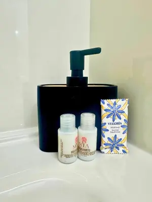 a bathroom sink with two bottles of soap and a faucet at Plaza Suite in Palermo