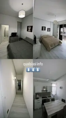 two images of a bedroom and a living room at La casa di gabry in Palermo