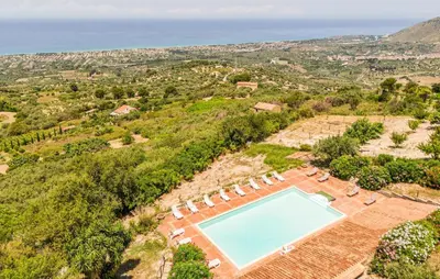 an aerial view of the villa and the swimming pool at Amazing Apartment In Collesano Pa in Lascari