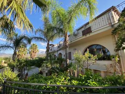a house with palm trees in front of it at Villa Sunset in Campofelice di Roccella