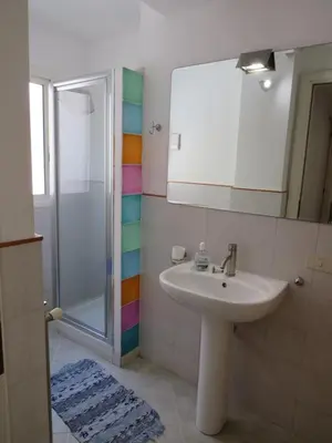 a bathroom with a sink and a shower at Loft with terrace in the city centre in Palermo