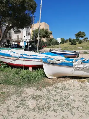a group of boats sitting on the grass at Terrazza al mare in Santa Flavia