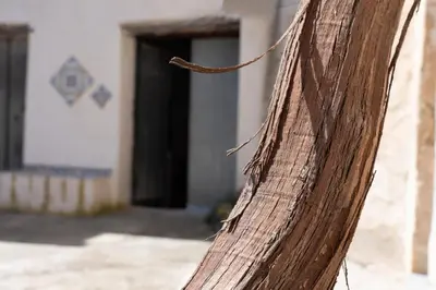 a close up of a wooden pole with a building at Rooms Parrinelli in Partinico