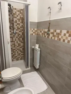 a bathroom with a toilet and a shower at Via Zara Arararooms in Palermo