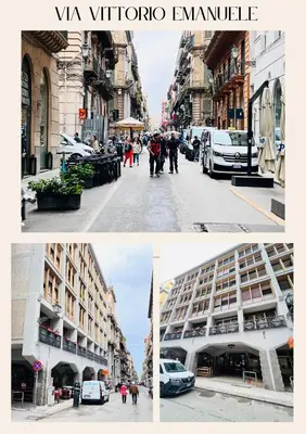 a collage of photos of a city street with buildings at Michi House Appartamento in centro a Palermo in Palermo