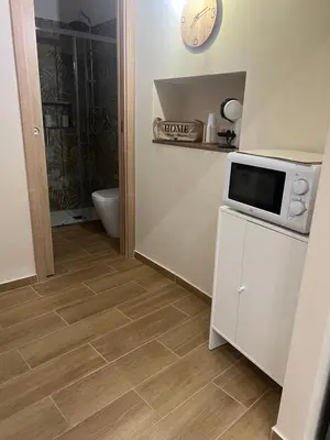 a bathroom with a microwave on top of a cabinet at Infiniti noi home in Palermo