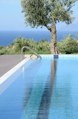 a swimming pool with a tree in the background at Case Mistretta in Altavilla Milicia