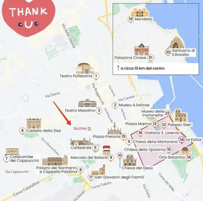 a map of turkey with a red circle at Talitha in Palermo