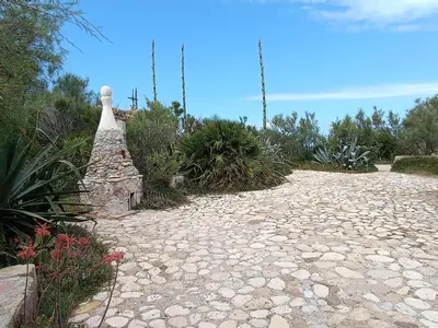 a stone walkway with plants and a house at La casetta di Cecilia in Palermo