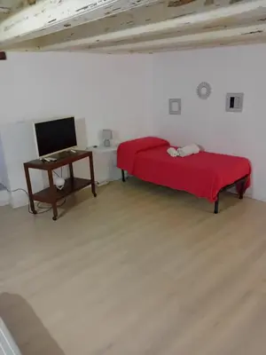 a room with a bed and a desk with a computer at Capo in Palermo