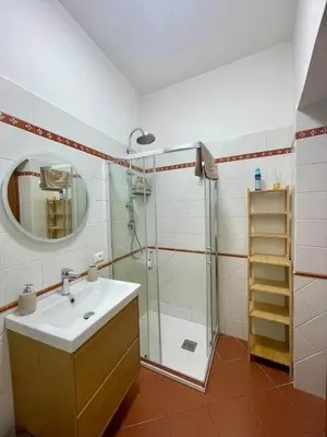 a bathroom with a sink and a shower at CasaPA-Appartamento a due passi dal Teatro Massimo in Palermo