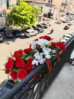 a bunch of red and white flowers on a balcony at Casa Vacanza Marion in Palermo