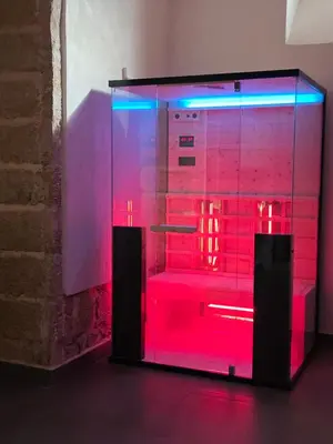 a box with red and blue lights in a room at Thaleia Suite & Spa in Palermo