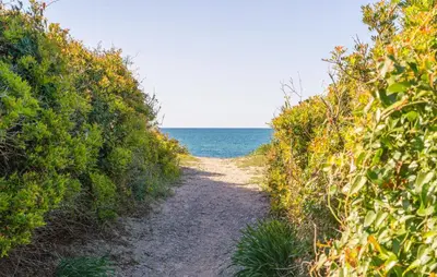 a dirt path leading to the ocean on a beach at Nice Home In Balestrate in Balestrate