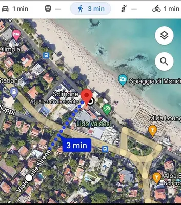a screenshot of a map of a beach at Villino Sirene Mondello in Palermo