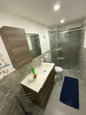 a bathroom with a sink and a toilet and a shower at Il sole siciliano in Palermo