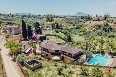 an aerial view of a house with a pool at Huge Villa with Stunnig Pool in Partinico